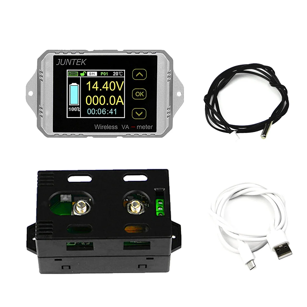 

DC 120v 100A LCD Combo Meter Wireless Voltage current KWh Watt Meter thermometer 12v 24v 48v Battery Capacity Power monitoring