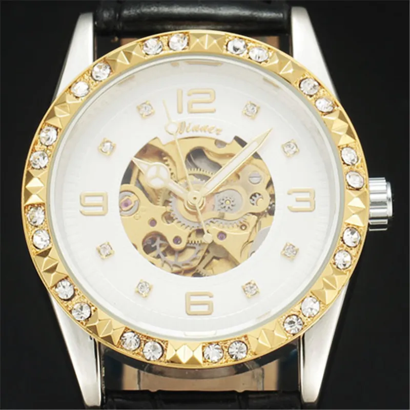 Женские Модные Классические Автоматические механические часы с гравировкой и кожаным ремешком, женские наручные часы-браслет