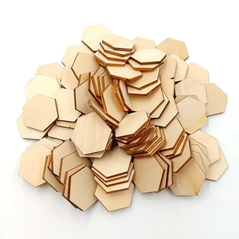 100 шт 30 мм бук деревянный шестигранный орнамент из кусочков деревянные формы украшения, Декор DIY ремесла украшения