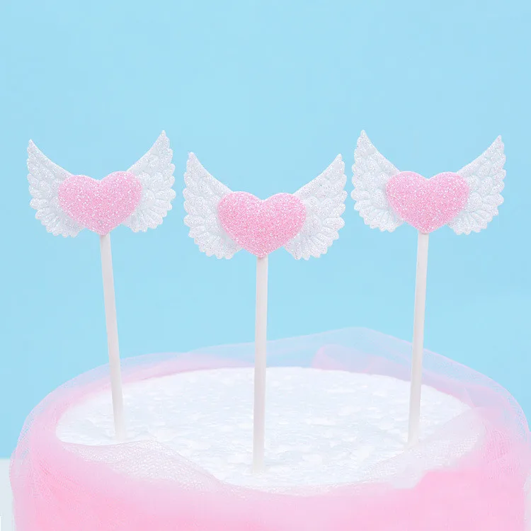 5 шт. kawaii розовый узор крыла День рождения украшение для торта Торт Топперы Торт Топ флаг для мальчика День рождения Свадьба Декор