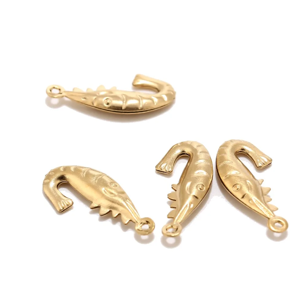 

20PCS/lot 304 Stainless Steel Gold Color 3D Lobster Shrimp Charms for DIY Jewelry Making Pendent High quality Accessories