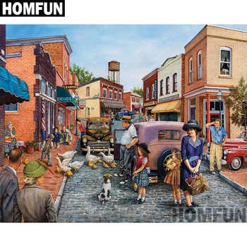 

HOMFUN 5D DIY Diamond Embroidery Full Display "Duck Crossing" Diamond Painting Square/Round Rhinestones Decor Art A00766