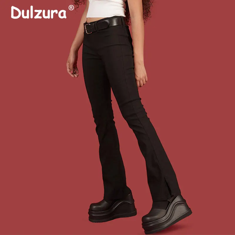 

2019 New Black High Waist Elastic Flare Pants Women Harajuku Skinny Split Slim Pant Casual Zipper Fly Long Trousers Female