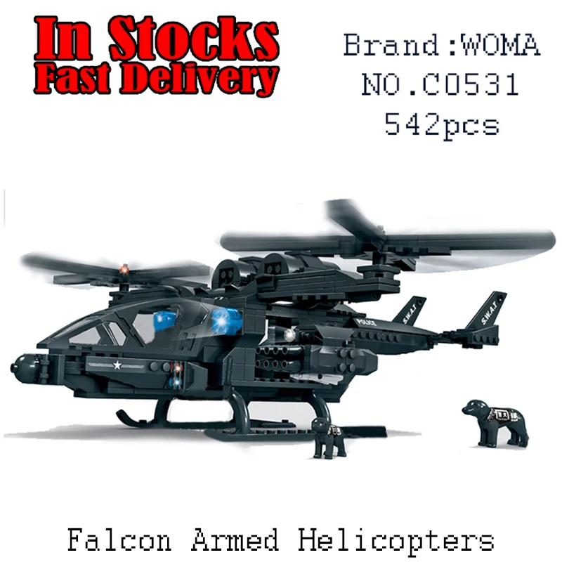 

WOMA Military SWAT Falcon Armed Helicopters C0531 542PCS Building Blocks Bricks educational toys for children brinquedos