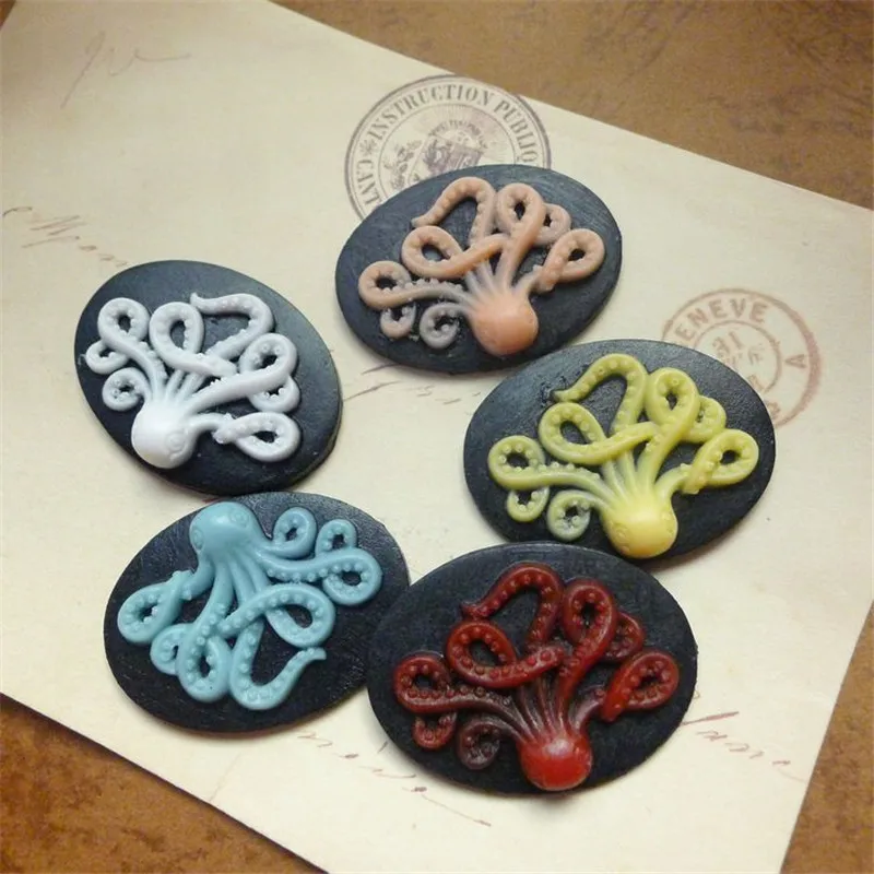 

10PCS Resin Octopus Cameo FlatBack Cabochon 30x40mm For Resin Inlaid Handicraft
