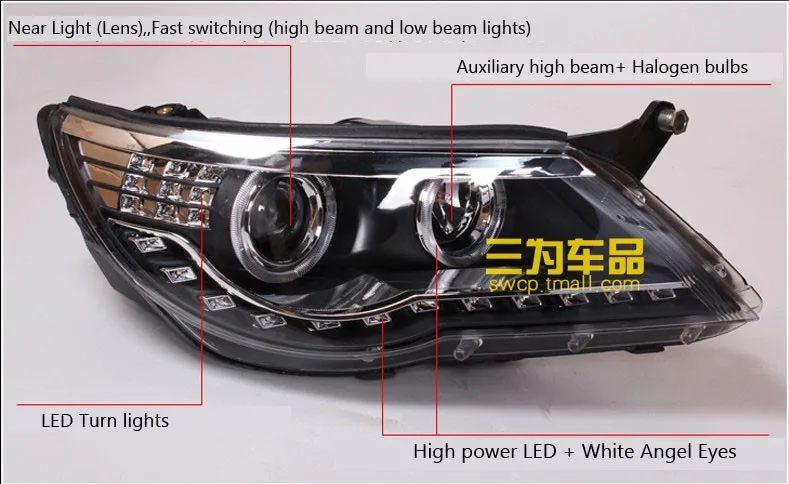 Высокое качество автомобильный Стайлинг для VW Tiguan 2010-2012 фары светодиодный фары DRL Объектив двойной луч ксеноновые автомобильные аксессуары
