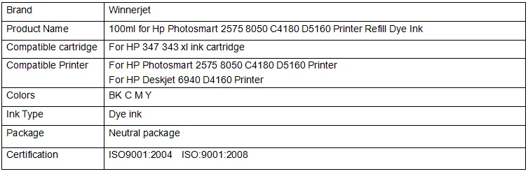 Winnerjet 5 компл. 4 цвета 100 мл для HP Photosmart 2575 8050 c4180 d5160 Deskjet 6940 d4160 принтер Refill чернил на основе красителя