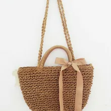 Модная сумка через плечо, женская соломенная сумка, богемная пляжная сумка, ручная вязаная сумка из ротанга с бантом