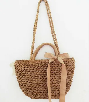 

Fashion shoulder bag women's straw bag bohemian Beach tote bag hand-knitted bow rattan bag