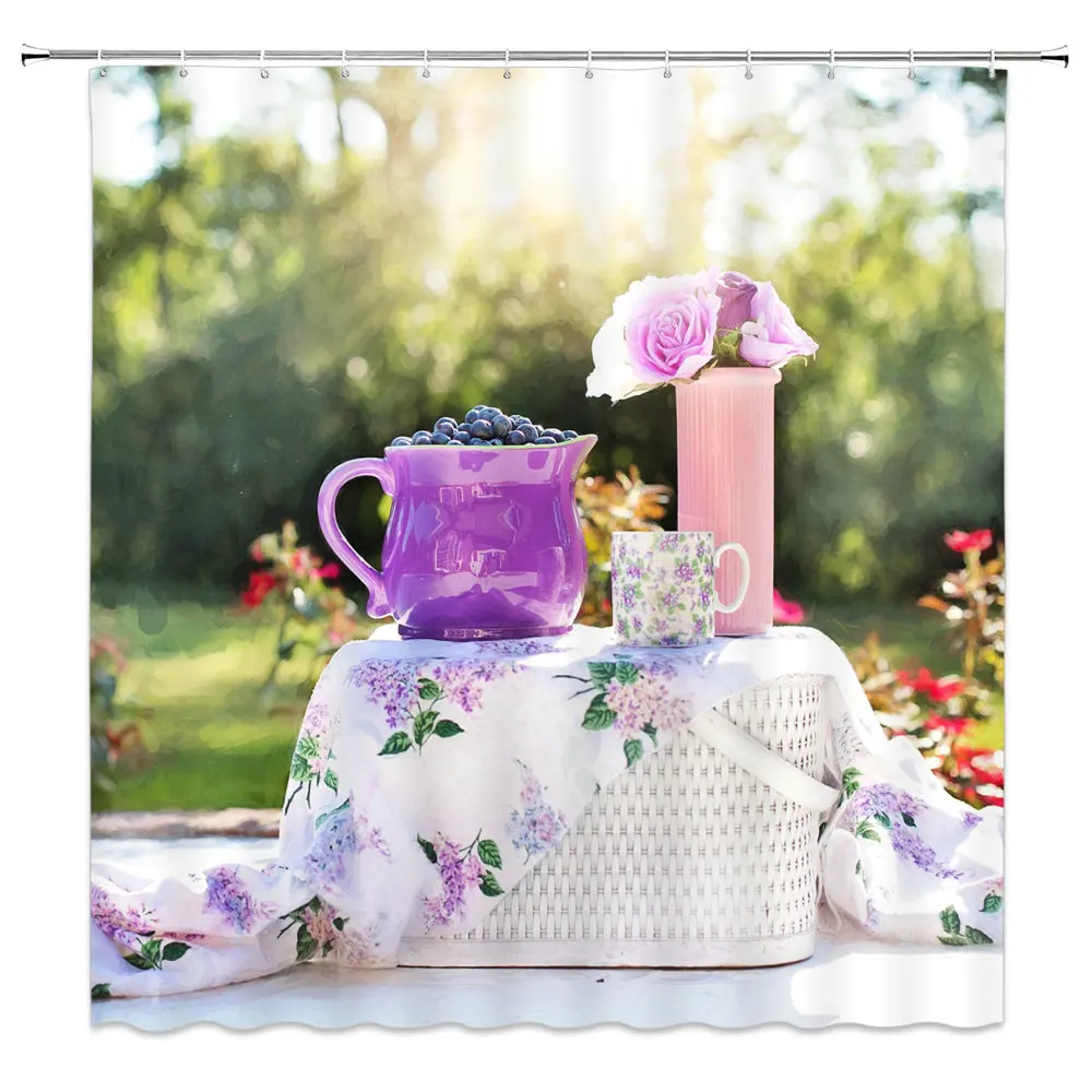 

Creative Sunshine Flowers Fresh Purple Pink Bathroom Shower Curtains Waterproof and Mildproof Polyester Fabric