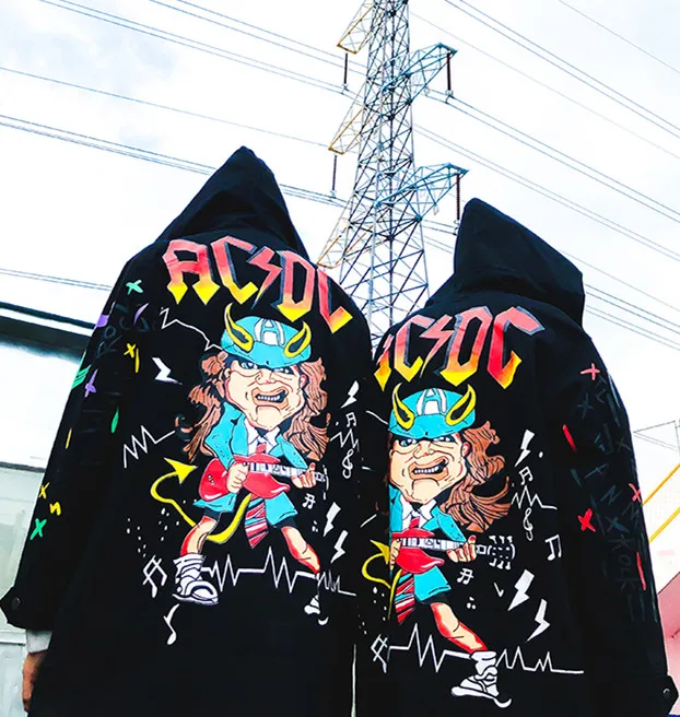 Veste Punk Hop Femmes Occasionnel Cardigan Hommes Long Unisexe Capuche Impression Bande Dessinée À Survêtement Haute Hip Lâche Conception Graffiti Rue De q4Fwd5Xw