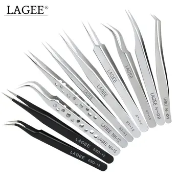 

LAGEE Stainless Steel Straight Curved Eyelash Extension Tweezers Nippers Pointed Clip Set Multi-function Makeup Tools