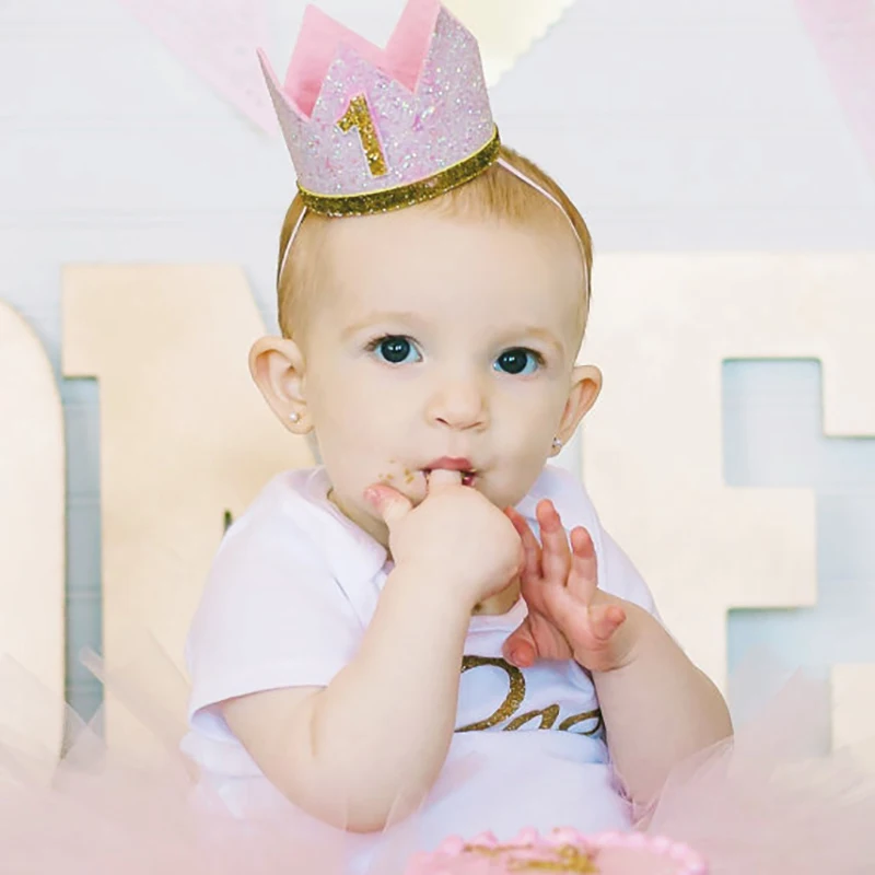 

Baby Boy Girl First 1st Birthday Party One Three Eighteen Years Old Crown Pattern Children Hair Band Headband Prince Hat 6C1073