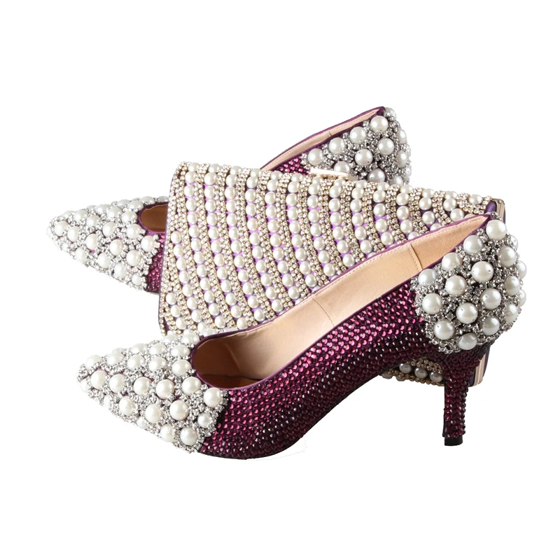 BS007 индивидуальный заказ острый носок золотые стразы Итальянская обувь с Комплект с сумочкой в тон Свадебная обувь для невесты женская обувь нарядные туфли-лодочки