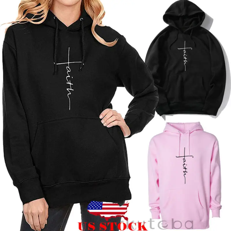 

US Solid Color Women Cross Hoodies Long Sleeve Hoodie Sweatshirt Casual Hooded Top Jumper Pullover