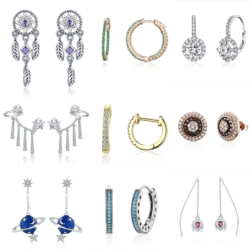 

925 Sterling Silver Dream Catcher Earring Color Round Circle Stud Earring for Women Wedding Engagement Fashion Jewelry