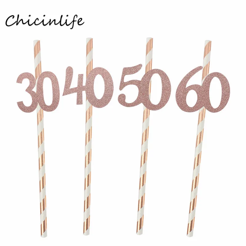 Chicinlife 10 шт. бумажные соломы с номером 30 40 50 60 юбилейные соломинки для напитков 30th 40th 50th 60th День рождения украшения