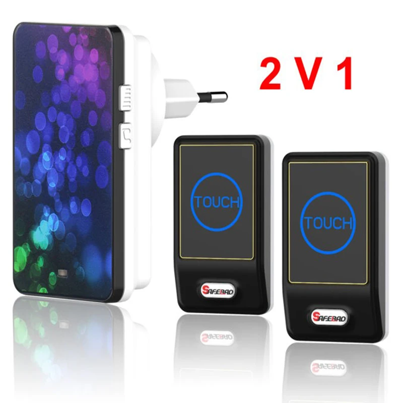 

Touch EU Plug Wireless Doorbell Waterproof 36 Chimes with 2 Outdoor Transmitter + 1 Indoor Receiver