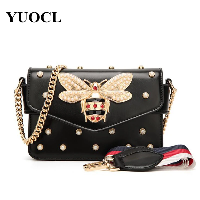 

New Bee Pearl Women Crossbody Messenger Bags Shoulder Leather Handbags For Famous Luxury Brand Designer Bolsa Feminina Sac 2018