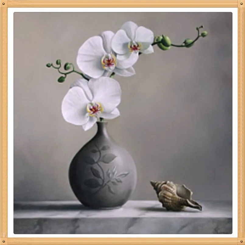 3d White Orchid Vase Needlework Diamond Embroidery Painting Home
