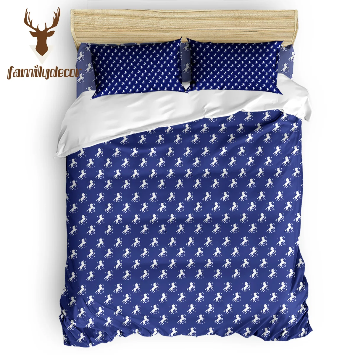 

Familydecor Blue Unicorn Silhouette Bedding Sets Duvet Set Covers 4 Pcs Comforter Cover Set The Lovers' Day Childrens Turquoise