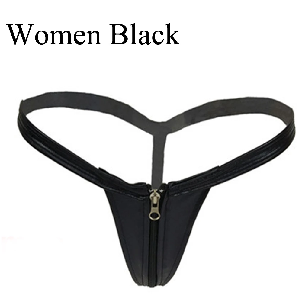 Black Women Женские Мужские сексуальные стринги с открытой молнией, кожаные стринги, парные трусики на День святого Валентина, кожаные экзотические трусики - Цвет: Black Women