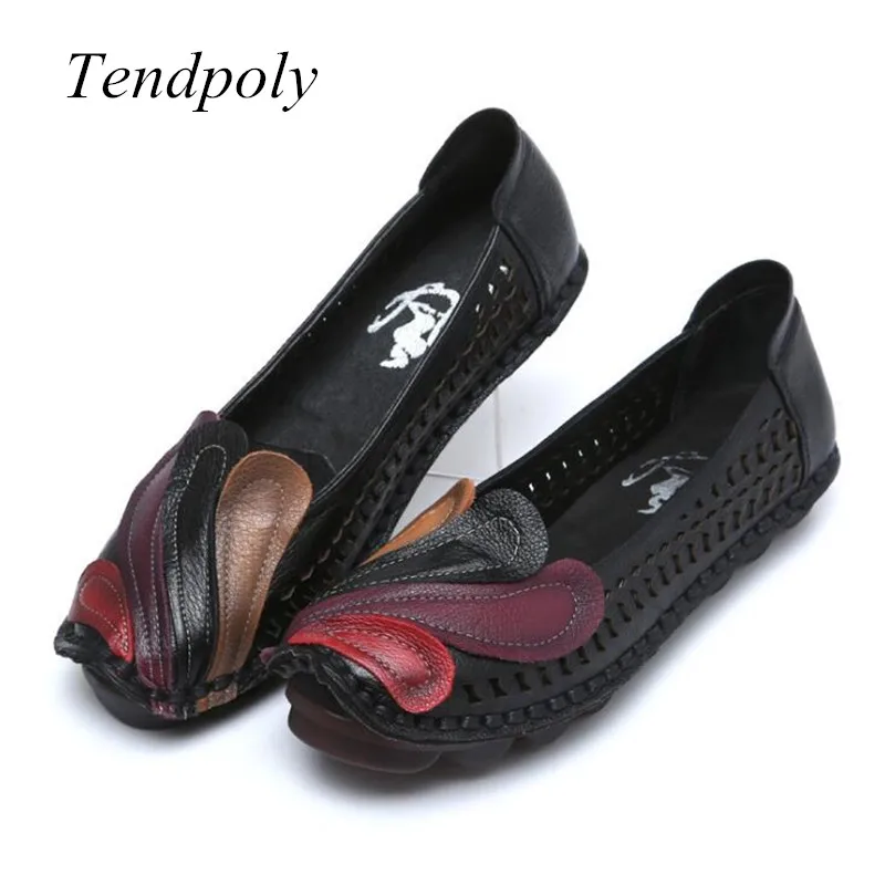 

2018 new national wind retro leather flat shoes hand-spring and summer spell color square head fashion casual women shoes