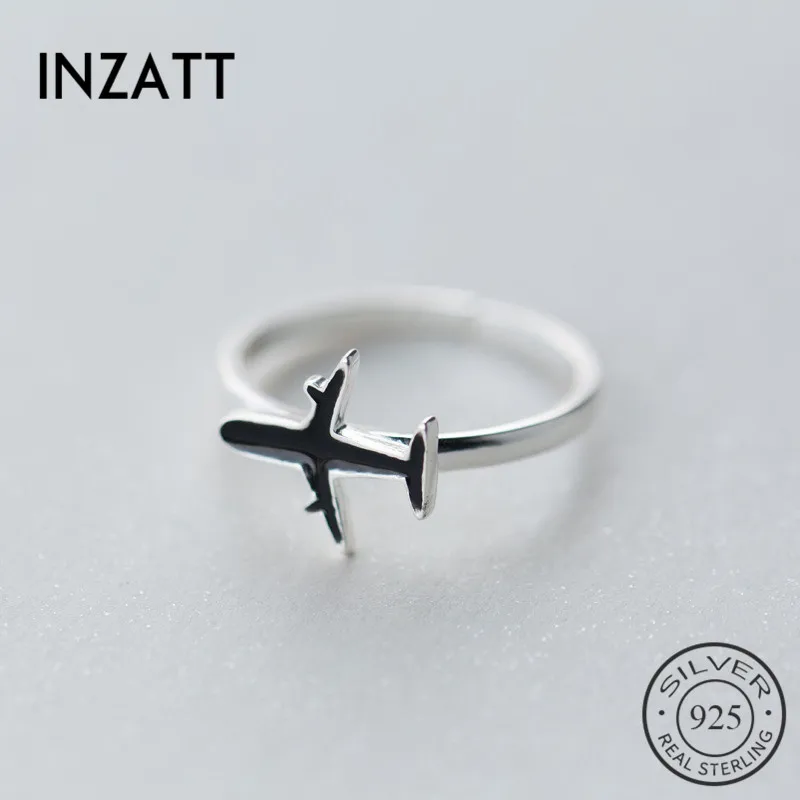 

INZATT Punk Tools Black aircraft Enamel Ring For Women Birthday party 925 Sterling Silver Fashion Jewelry Personalise best Gift