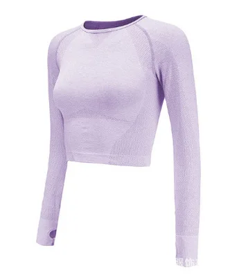 Бесшовные топы для фитнеса женские быстросохнущие тонкие спортивные топы для тренировок с длинными рукавами Camisas Mujer топы для фитнеса с отверстиями для большого пальца - Цвет: Purple
