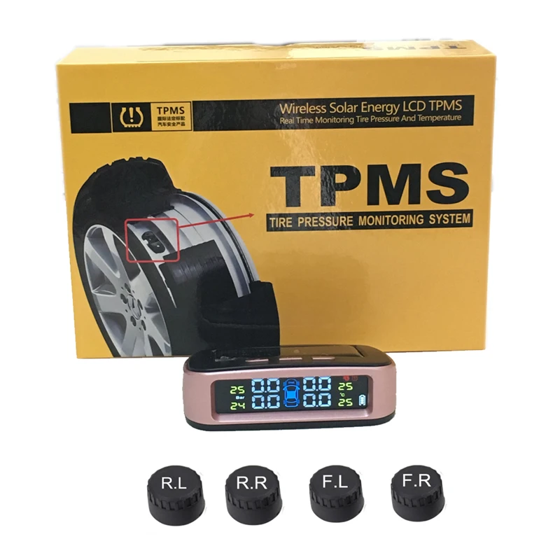 Система контроля давления в шинах Tpms Sensorsolar, система безопасности автомобиля, интеллектуальное управление шинами, беспроводной, 4 колеса, внешние внутренние датчики, Usb