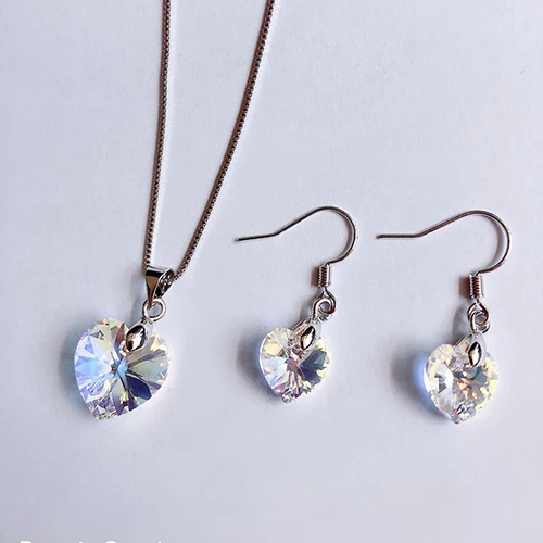 BAFFIN оригинальные кристаллы от Swarovski Романтический сердечный кулон ожерелья висячие серьги шикарные ювелирные наборы для женщин подарок для влюбленных - Окраска металла: Crystal AB