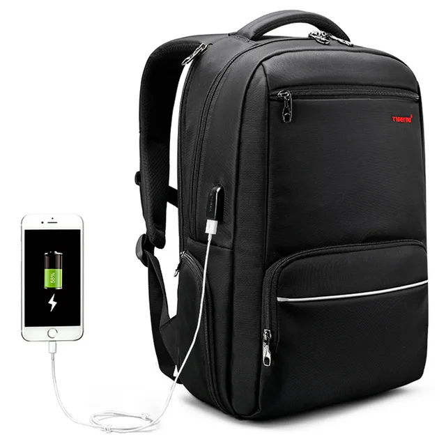 Tigernu, мужской нейлоновый рюкзак для ноутбука, противоугонные Водонепроницаемые рюкзаки, большая емкость, USB зарядка, школьный рюкзак, мужской рюкзак для путешествий, Mochila - Цвет: Черный