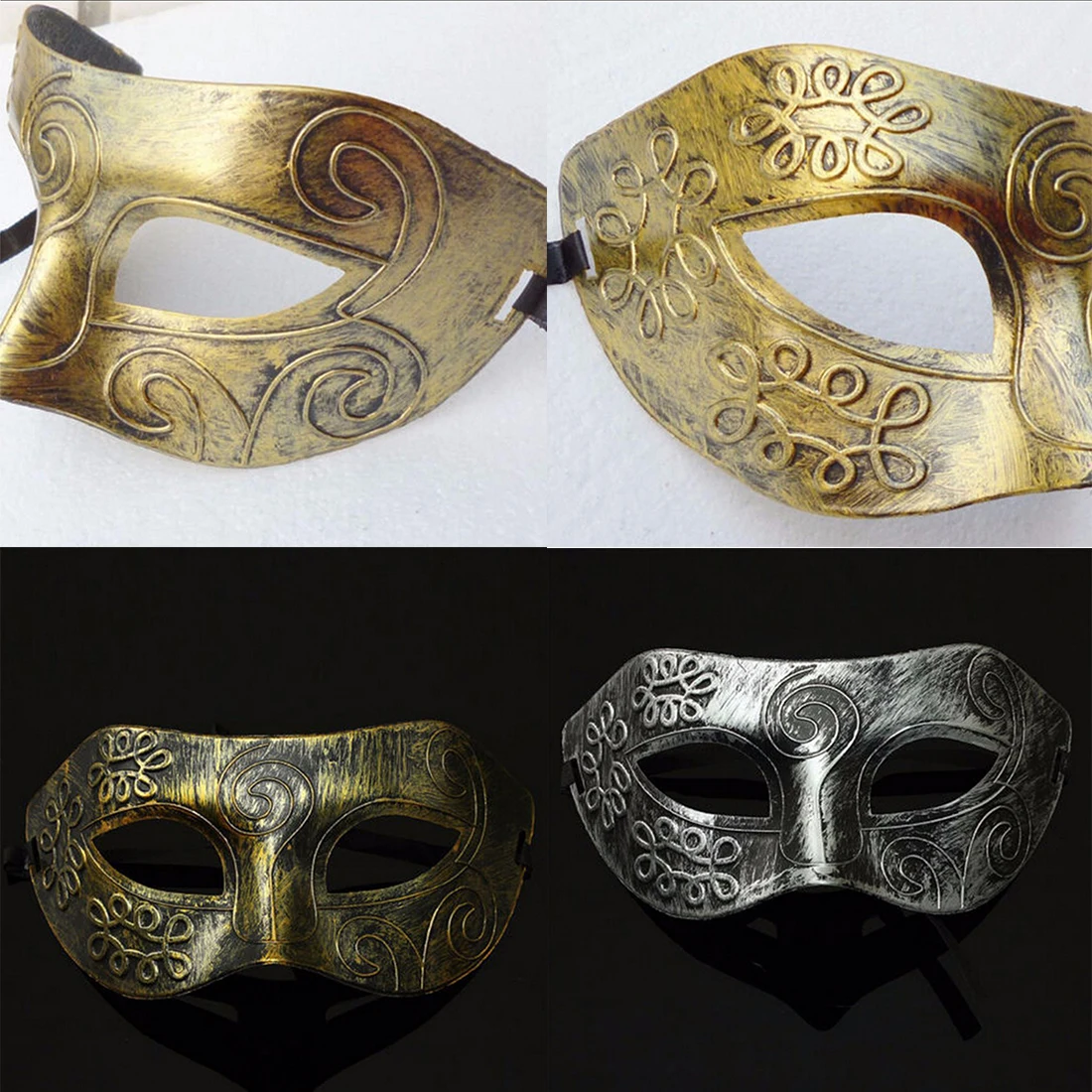 Men Burnished Antique Silver Gold Venetian Mardi Gras Masquerade Party Ball Mask