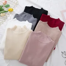 New Autumn Winter Warm Women Sweater Half Turtleneck Pullover Sweater Fashion Quality Knitted Jumper Tops Soft Femme Pull D336