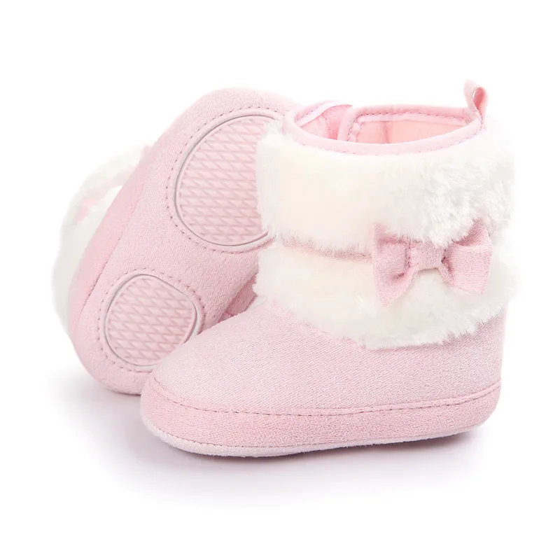 

0-18 Months Winter Booties Warm Pre-walker Boots Toddler Girl Boy Anti-slip Bow Fleece Boots Wool Snow Crib Shoes First Walker