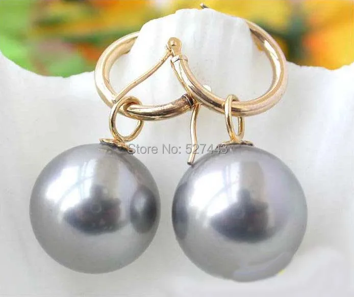 

Wholesale free shipping >>16MM ROUND GRAY SOUTH SEA SHELL PEARL DANGLE EARRING