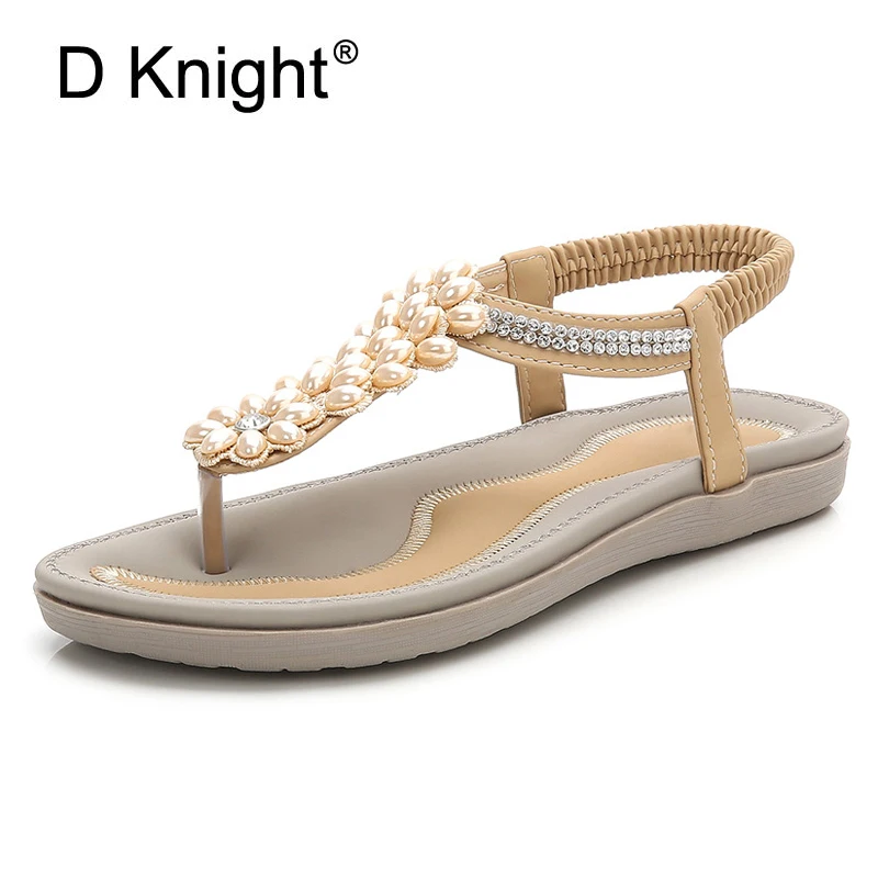 D Knight New women Bohemia Flat Sandals Shoes Woman Rhinestone Flip Flop Crysta Flower Beach Sandals Casual Shoes Big Size 36-42 (16)