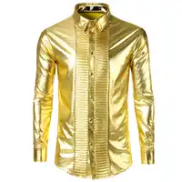 2018 Male Shirt Long-Sleeves Tops Shirt Mens Dress Shirts Slim Fit Club Shining Dress Singer Dancing Plus Size Men Shirt