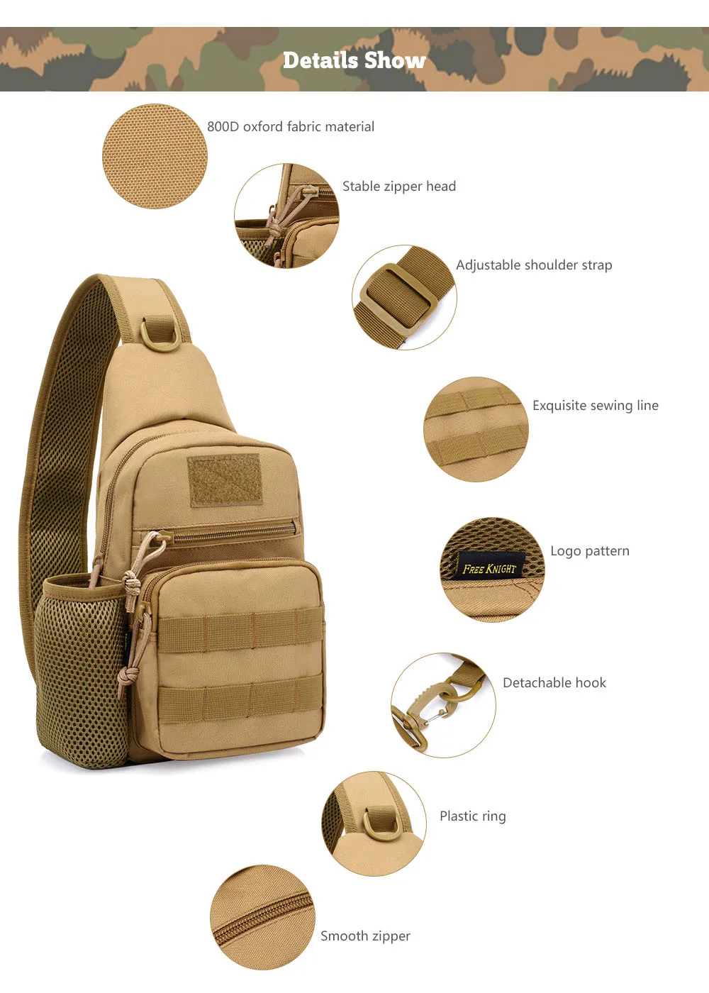 FreeKnight Tactical Molle Chest Pack Single Sling Shoulder Bag Crossbody Pouch