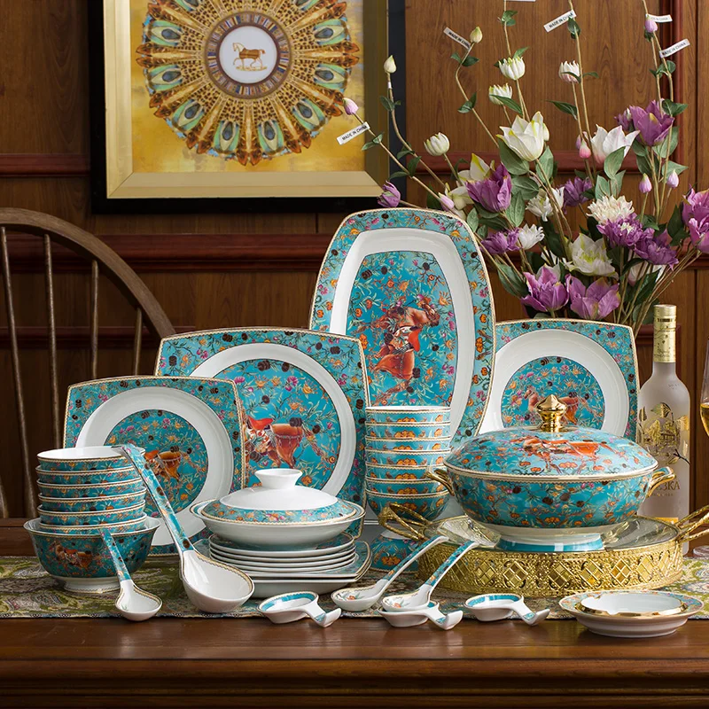 

Guci Tableware set 62pieces cloisonne Bone China bowl and dish household wedding hotel club special tableware porcelain