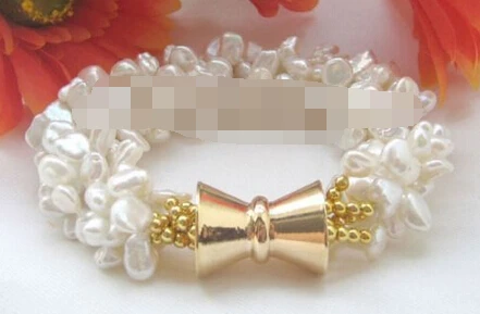 

00934 5row white baroque keshi reborn freshwater pearl bracelet