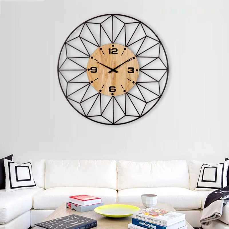

Northern Europe Style Metal Raw Wooden Big Needle Digital Clock Household Tea Room Decoration Crafts Brief Quartz Wall Clocks