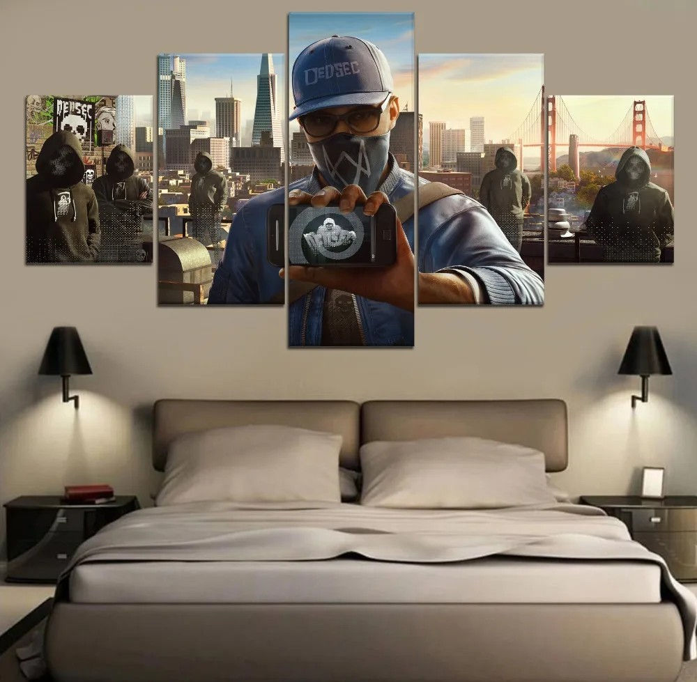 

Watch Dogs 2 Game Home Decor Modern 5 Piece Paintings Wall Art Canvas Modern Canvas Painting HD Print Painting Wall Room Artwork