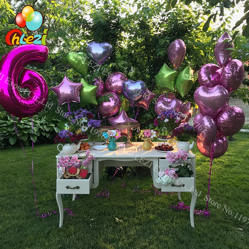 10 шт. 18 дюймов розовый светильник фиолетовый ярко зеленый Звезда Круглый Фольга
