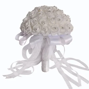 

Wedding Artificial Flowers Wedding Bouquet Bridal Flower Girl Bouquet Ribbon Rhinestone Decor