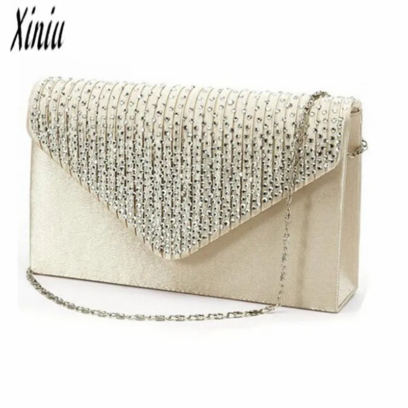Ladies Large Evening Bags Satin Bridal Diamante Ladies Clutch Bag Party
