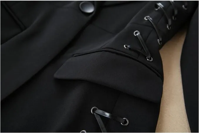 Высокое качество,, осенне-зимний бандажный Блейзер, куртка для женщин, длинный рукав, на одной пуговице, шнуровка, мотоциклетный Блейзер, тонкая верхняя одежда, A782