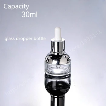 

Capacity 30ml Hot sale 10 pcs/lot new high quality glass dropper bottle/bottles essence bottle with silver lid