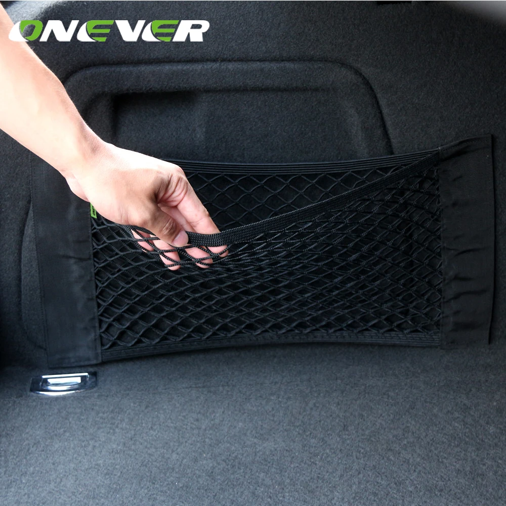 

Onever 50x25cm Car Trunk Storage Elastic String Net Mesh Bag Car Magic Tape Sticking Holder Pocket Organizer Car Accessories