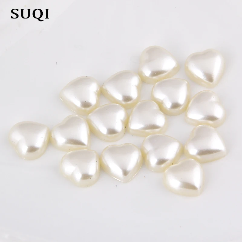 

Free Shipping 20Pcs/lot 18mm Beige Color Imitation Pearls Half Round Flatback Heart Shape Beads Wedding Cards Making Wholesale